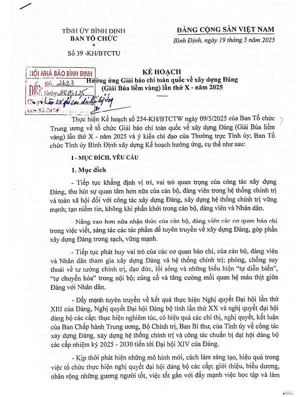 KẾ HOẠCH HƯỞNG ỨNG GIẢI BÁO CHÍ TOÀN QUỐC VỀ XÂY DỰNG ĐẢNG ( GIẢI BÚA LIỀM VÀNG) LẦN THỨ X - NĂM 2025